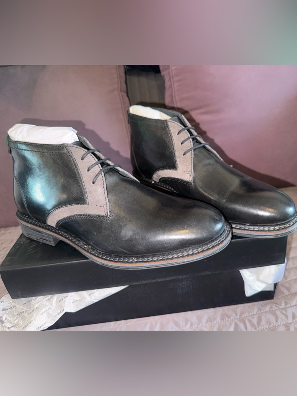 Alfani Two-Tone Black Leather and Gray Chukka Boots